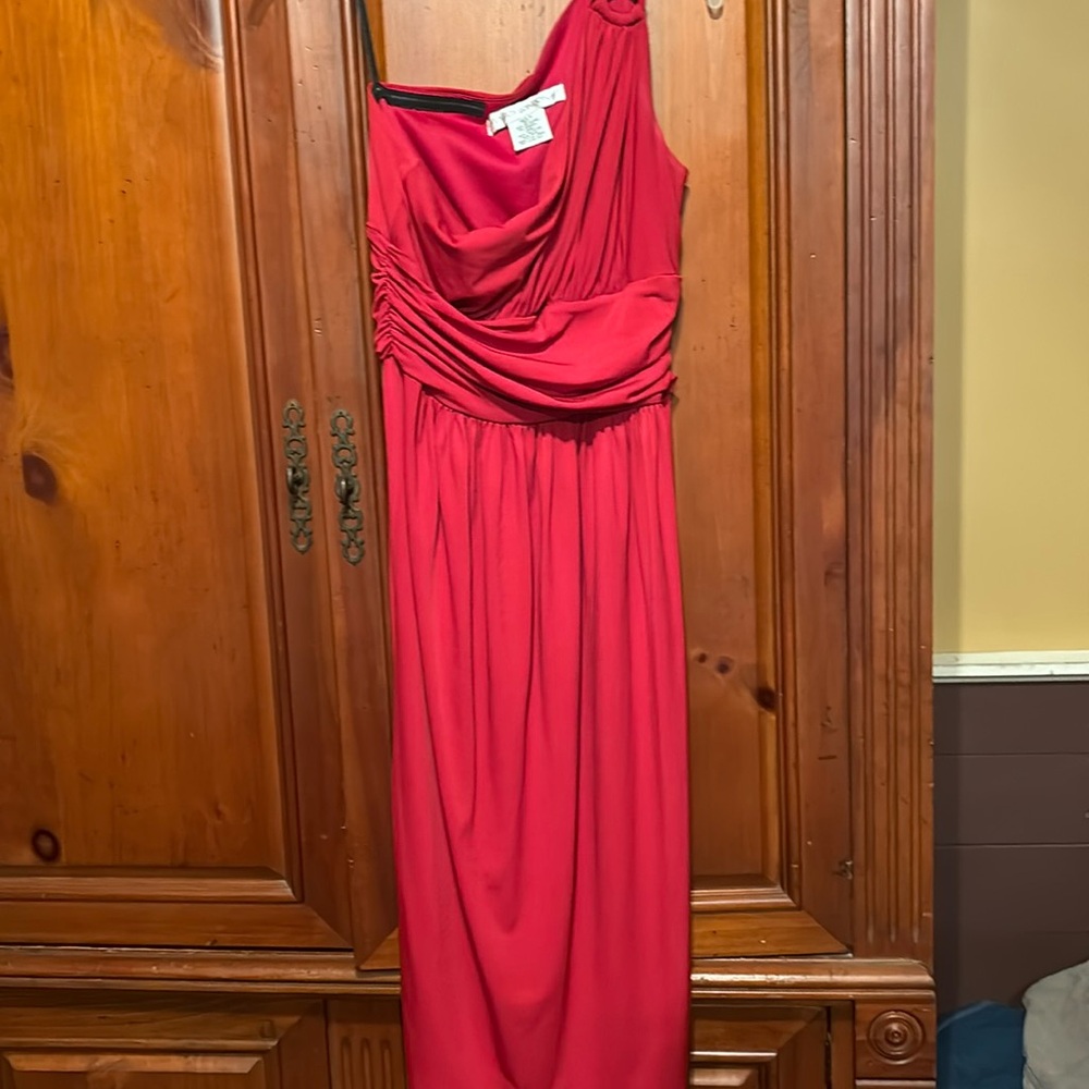 Ladies size 8 red asymmetrical shoulder dress